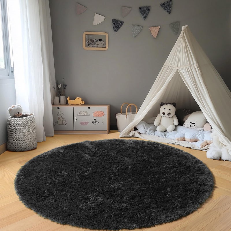 ONASAR Black Round Area Rug 4ft, Soft Bedroom Circle Rugs Floor Mats for Kids Girls Boys Teen Room, Fluffy Plush Shaggy Carpet for Baby Nursery Living Room Playroom Dorm Home Decor - Image 5